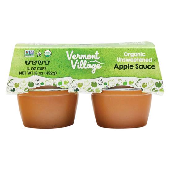 Order Vermont Village Cannery Organic Unsweetened Apple Sauce Cups 4ct 16oz food online from Everyday Needs by Gopuff store, Boston on bringmethat.com
