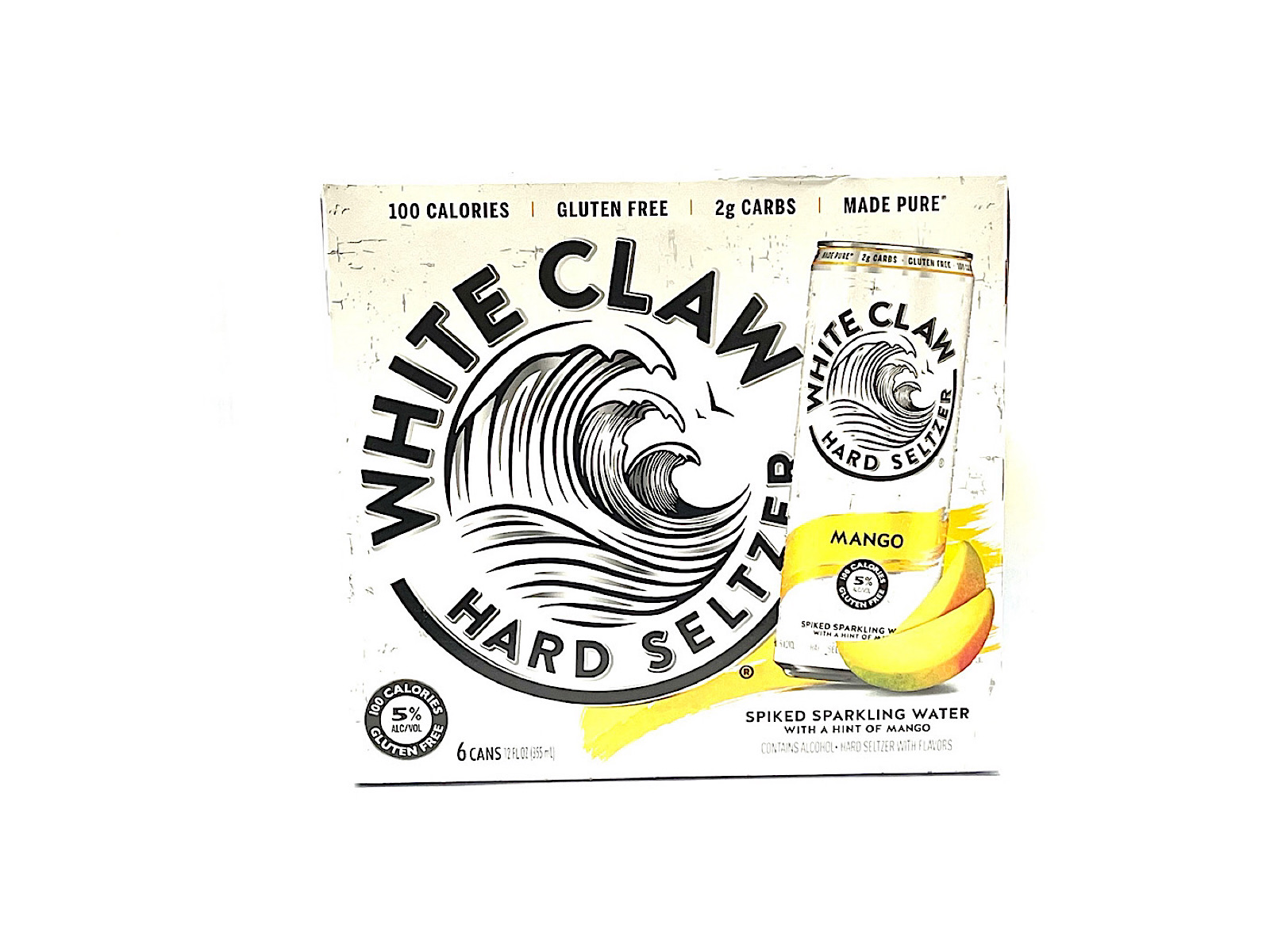 Order White Claw Mango, 6 Pack Can food online from K-Town Beer & Wine Food Mart store, Los Angeles on bringmethat.com