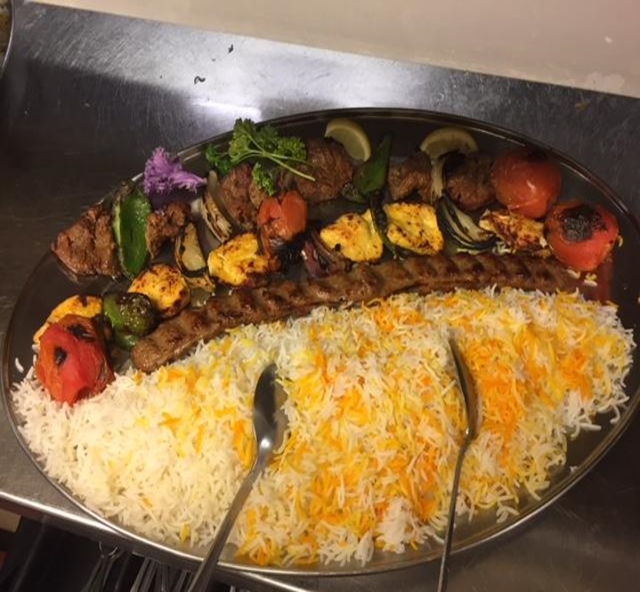Order Shish Kebab Combination Platter Dinner food online from Persian Room store, Tucson on bringmethat.com