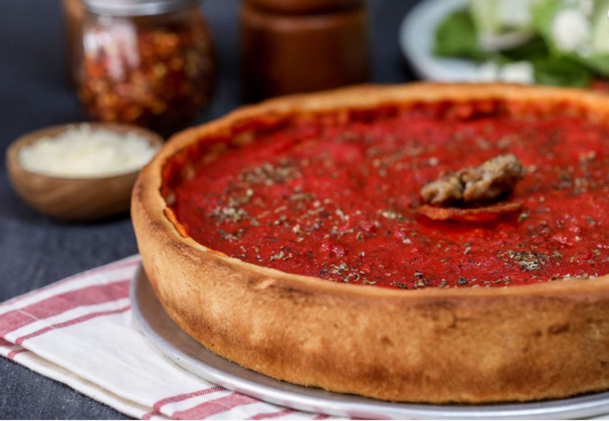 Order Deep Dish Classic Meat Pizza - 10'' food online from Patxi's Chicago Pizza store, San Francisco on bringmethat.com
