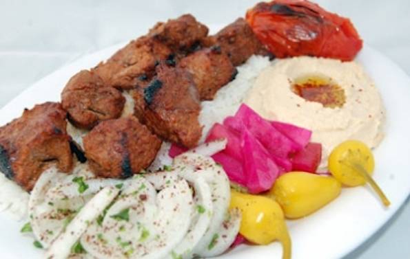 Order Steak Shish Kebob Plate food online from Mashawi Grill store, Redondo Beach on bringmethat.com