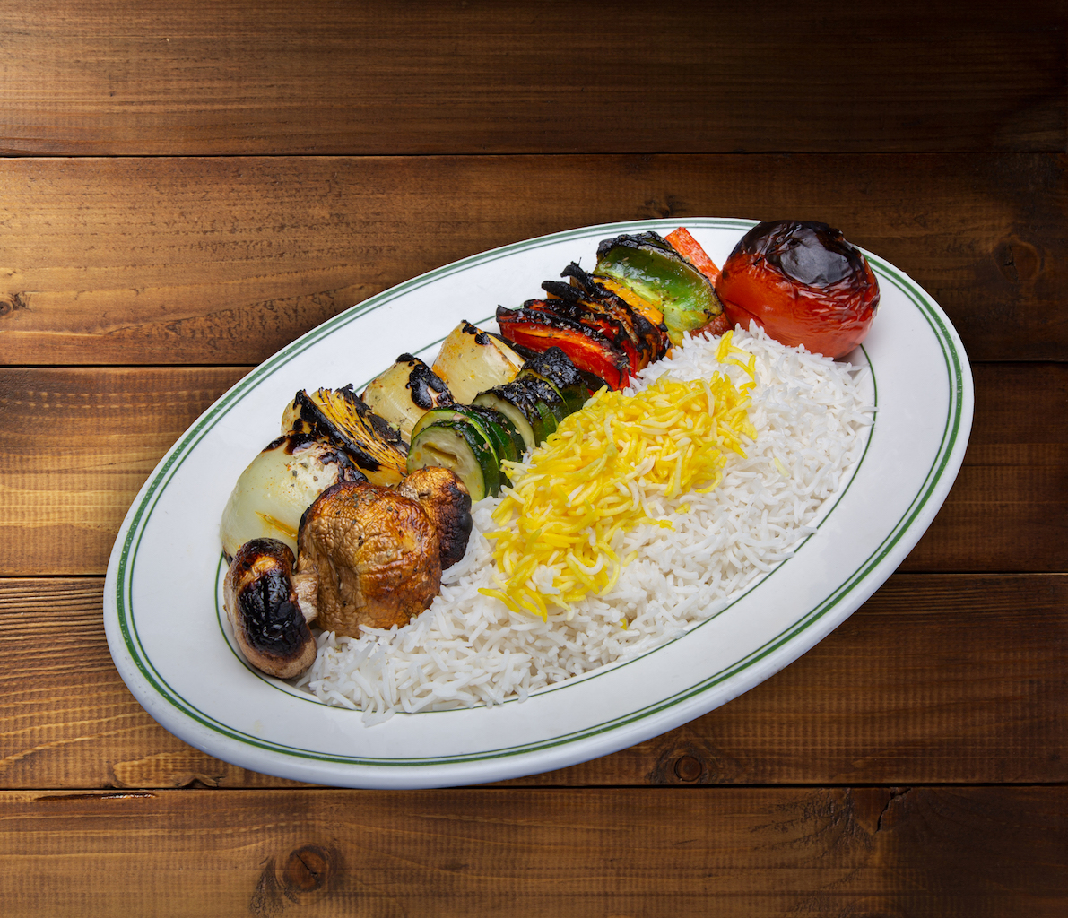 Order 55. Vegetarian Kabob - وجی کباب با پلو food online from Negeen Restaurant store, Campbell on bringmethat.com