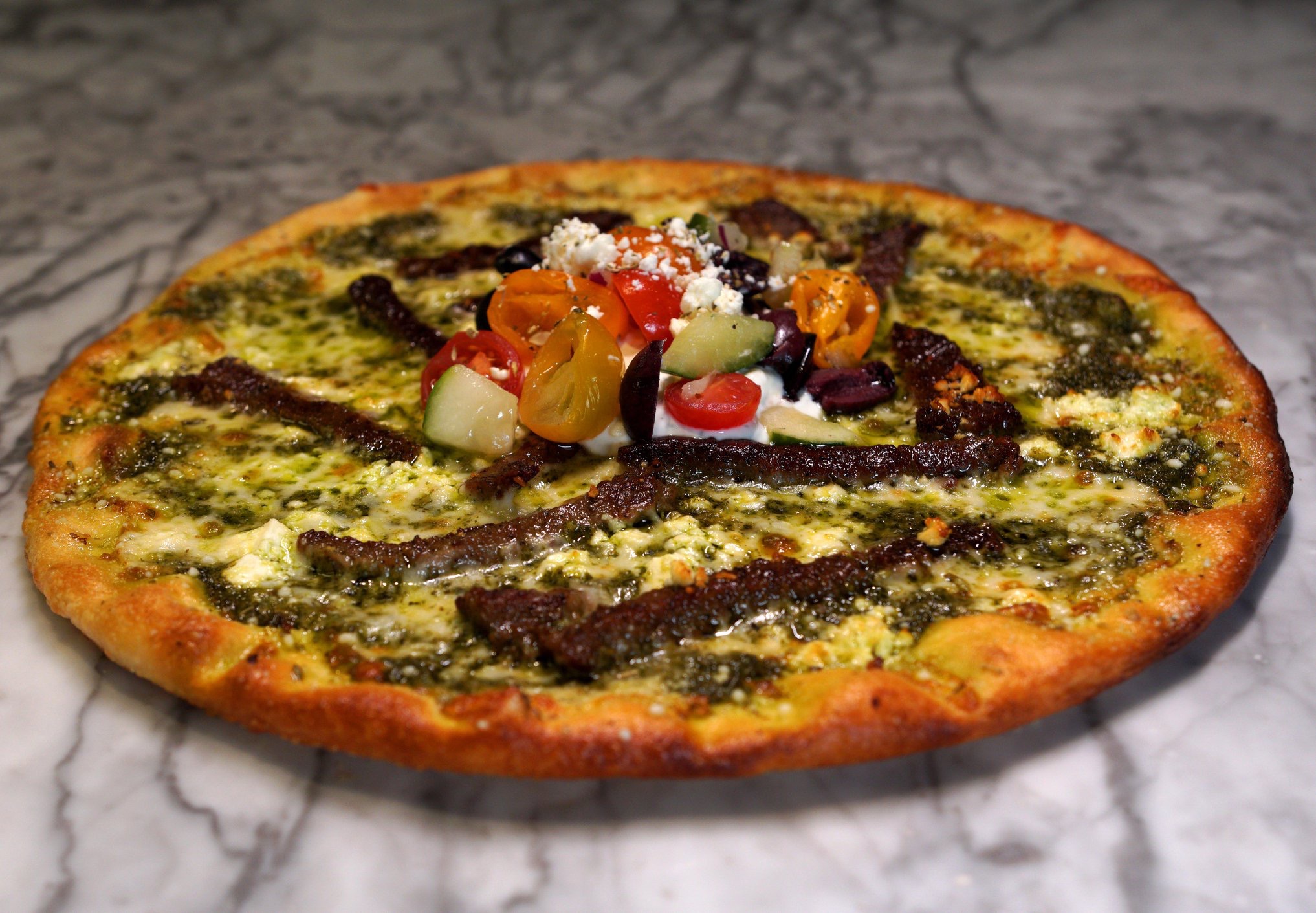 Order Greek Pizza food online from Cafe Del Sol store, Martinsburg on bringmethat.com