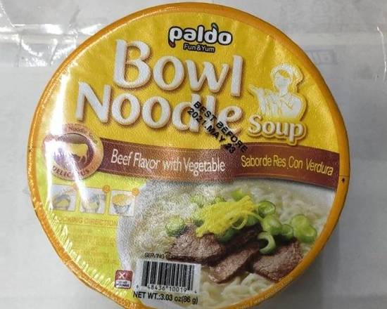 Order paldo bowl noodle soup beef flavor with vegetable 3.03 oz  food online from Pit Stop Liquor Mart store, El Monte on bringmethat.com