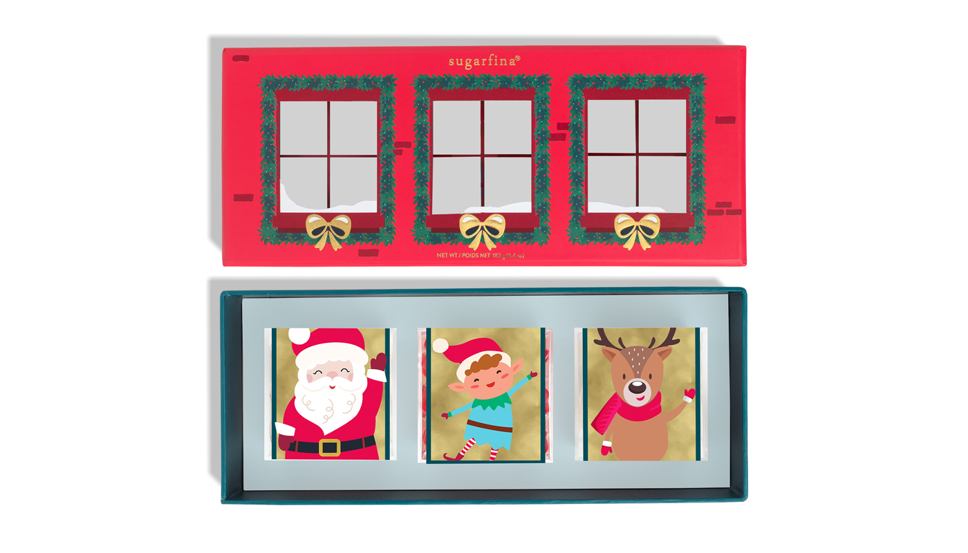 Order Santa And Friends 3 Piece Candy Bento Box® food online from Sugarfina store, Los Angeles on bringmethat.com