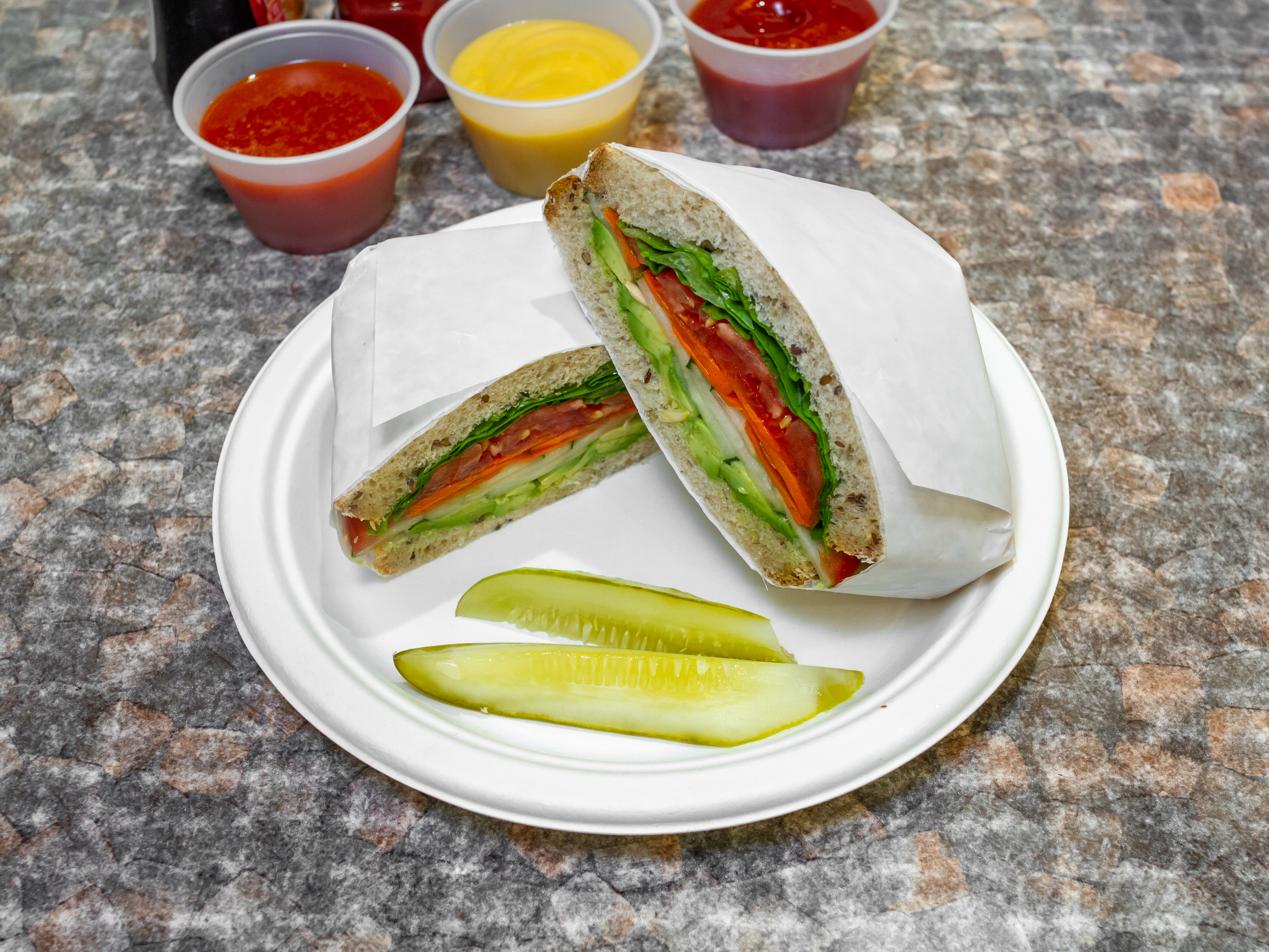 Order F. Vegetarian Avocado Sandwich food online from America's finest deli store, New York on bringmethat.com
