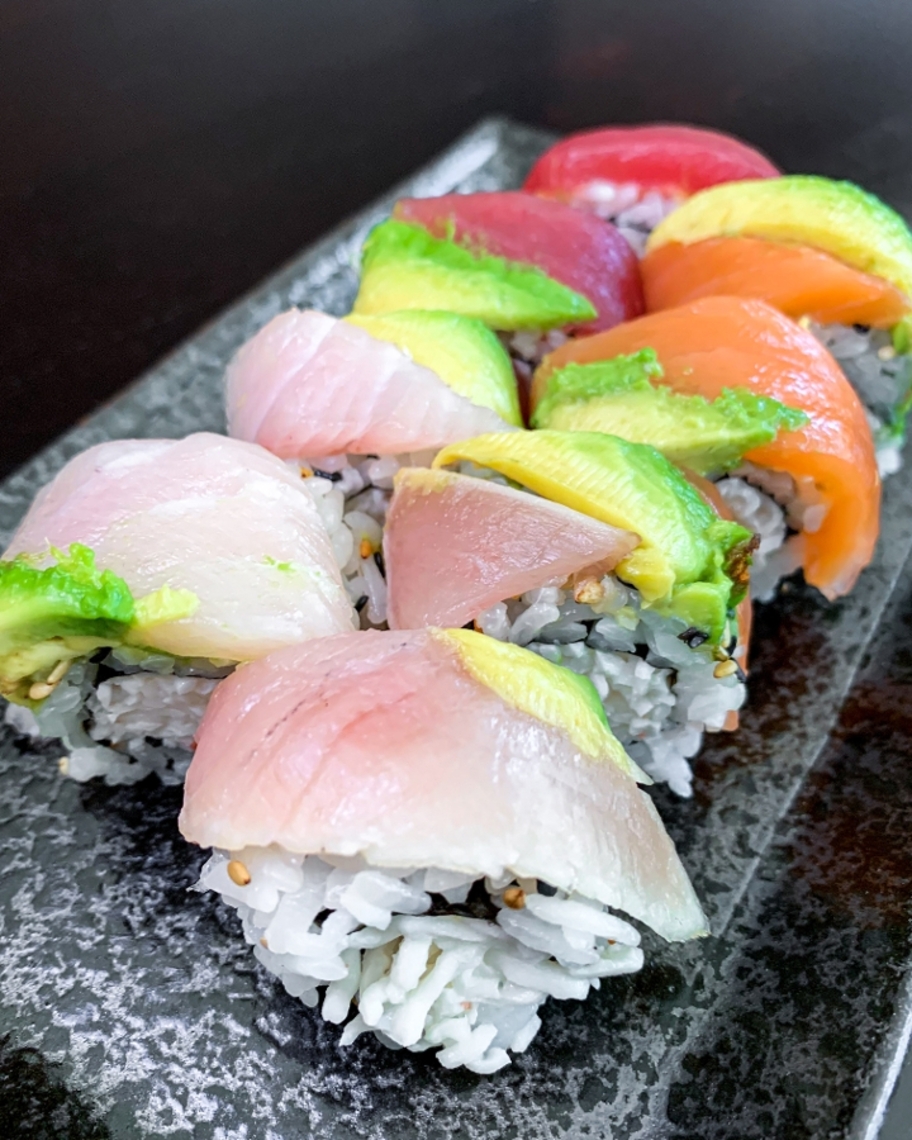 Order Rainbow Roll food online from Asakuma Sushi Delivery store, Los Angeles on bringmethat.com