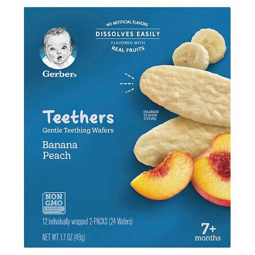 Order Gerber Snacks for Baby Gentle Teething Wafers Banana Peach - 0.14 oz x 12 pack food online from Walgreens store, Bridgehampton on bringmethat.com