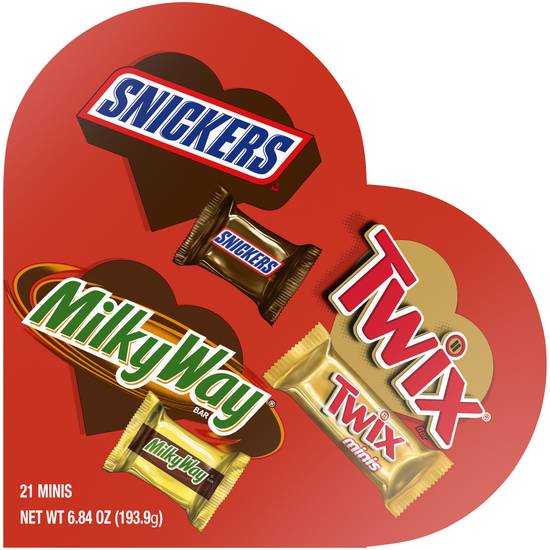Order SNICKERS, TWIX & MILKY WAY Valentines Day Assorted Chocolate Candy, Heart-Shaped Gift Box, 6.84 oz food online from Rite Aid store, Fountain Valley on bringmethat.com