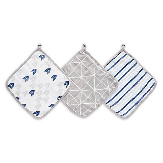 Order aden + anais™ essentials 3-Pack Denim Wash Washcloths in Grey/Blue food online from Buybuy Baby store, Nashua on bringmethat.com