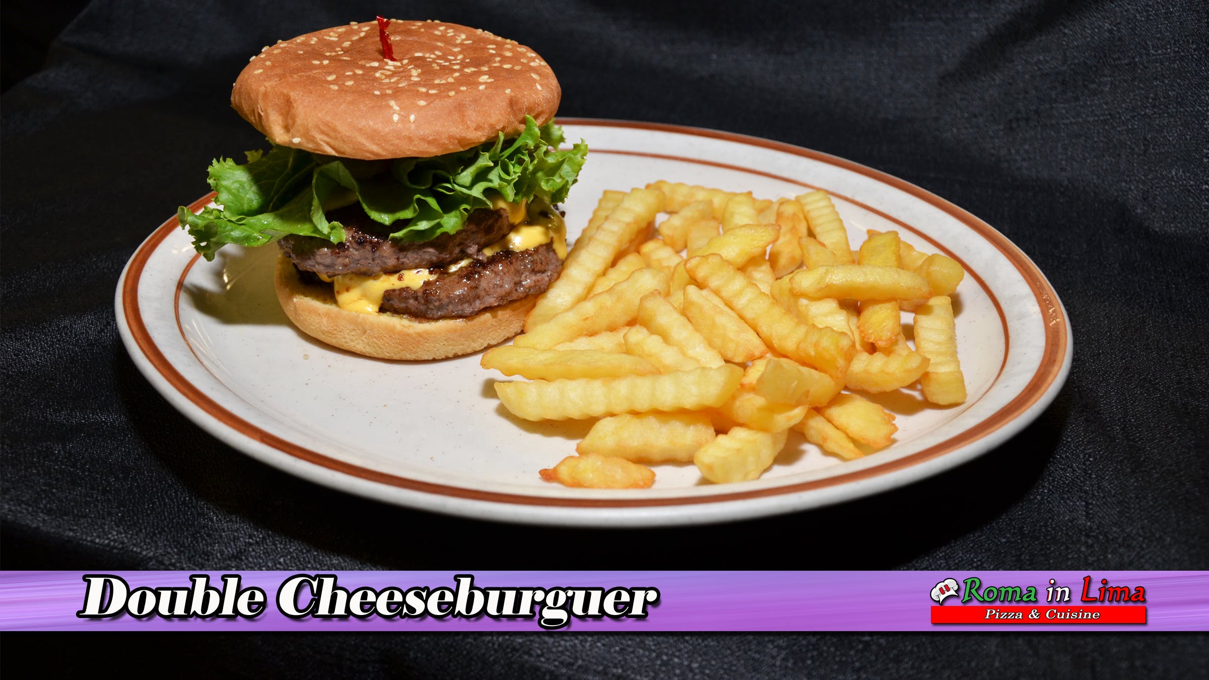 Order Double Cheeseburger with Fries - Burger food online from Roma In Lima Pizza & Cuisine store, Immokalee on bringmethat.com