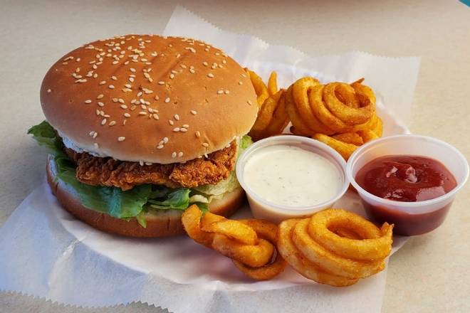 Order Spicy Chicken Sandwich (Zinger) with fries  food online from Kennedy Chicken & Pizza Hallal-Fayette St. store, Perth Amboy on bringmethat.com