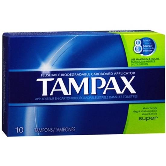 Order Tampax Super Tampons with Flushable Cardboard Applicator food online from Exxon Food Mart store, Port Huron on bringmethat.com