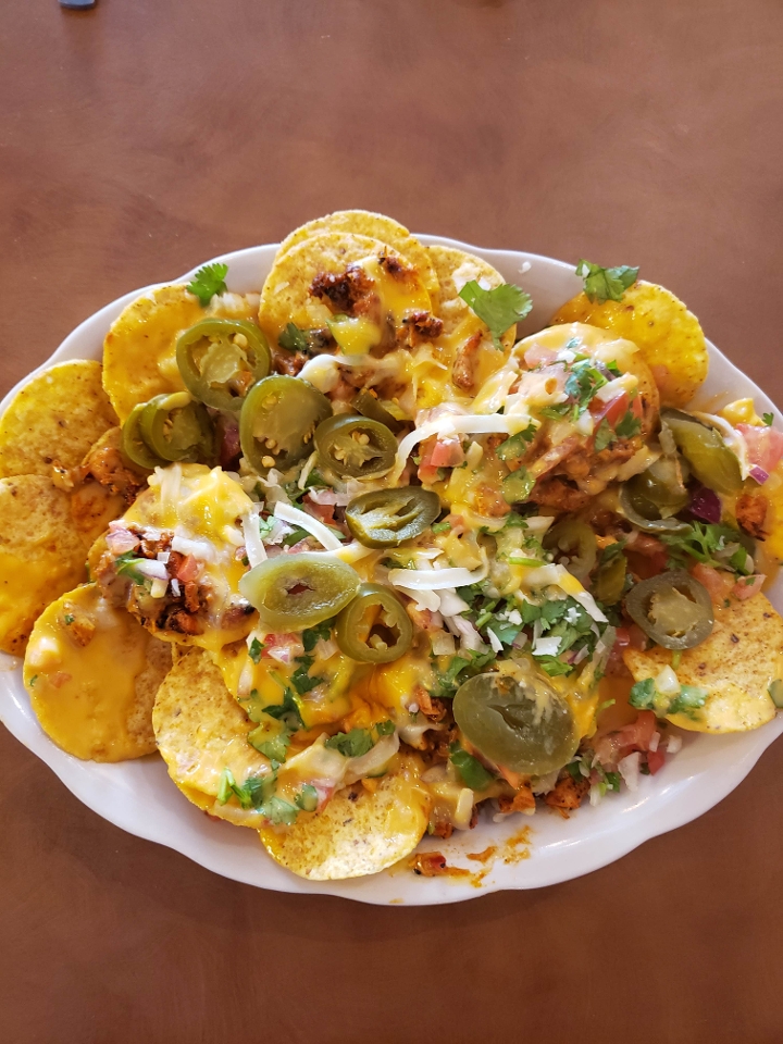 Order Nachos w/ gyros or chicken food online from Italian Express Family Restaurant store, Chicago on bringmethat.com