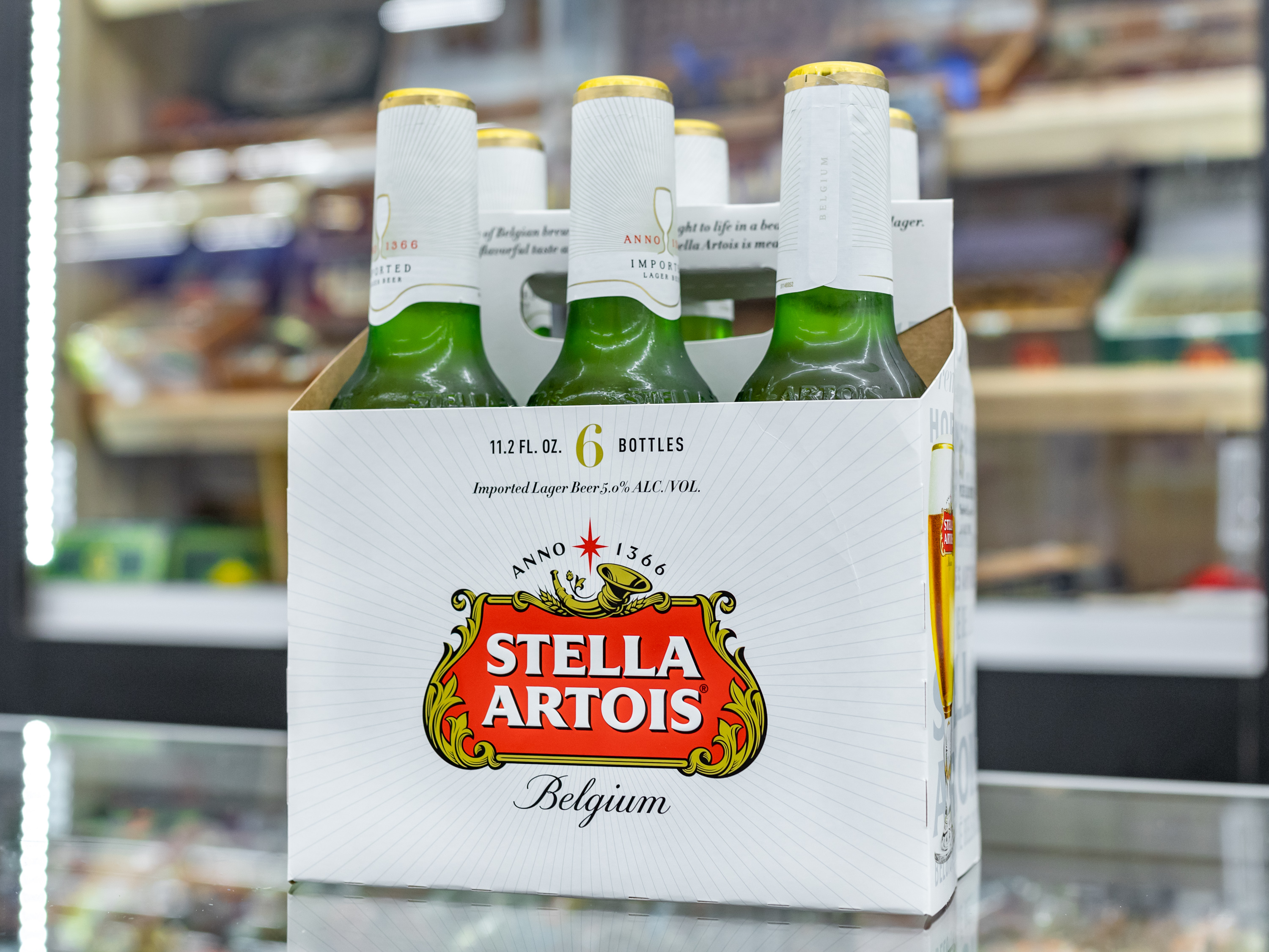 Order 6 Pack Bottled Stella Artois  food online from Beer & Smoke Shop store, Nesconset on bringmethat.com