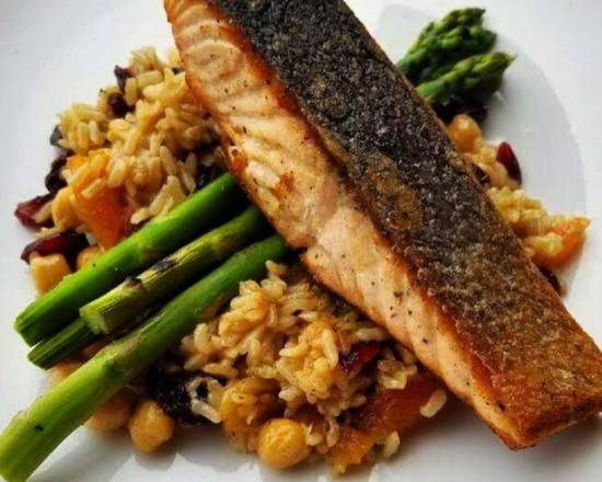 Order Pan Roasted Salmon food online from Mad Rex Restaurant & Virtual Reality Lounge store, Philadelphia on bringmethat.com