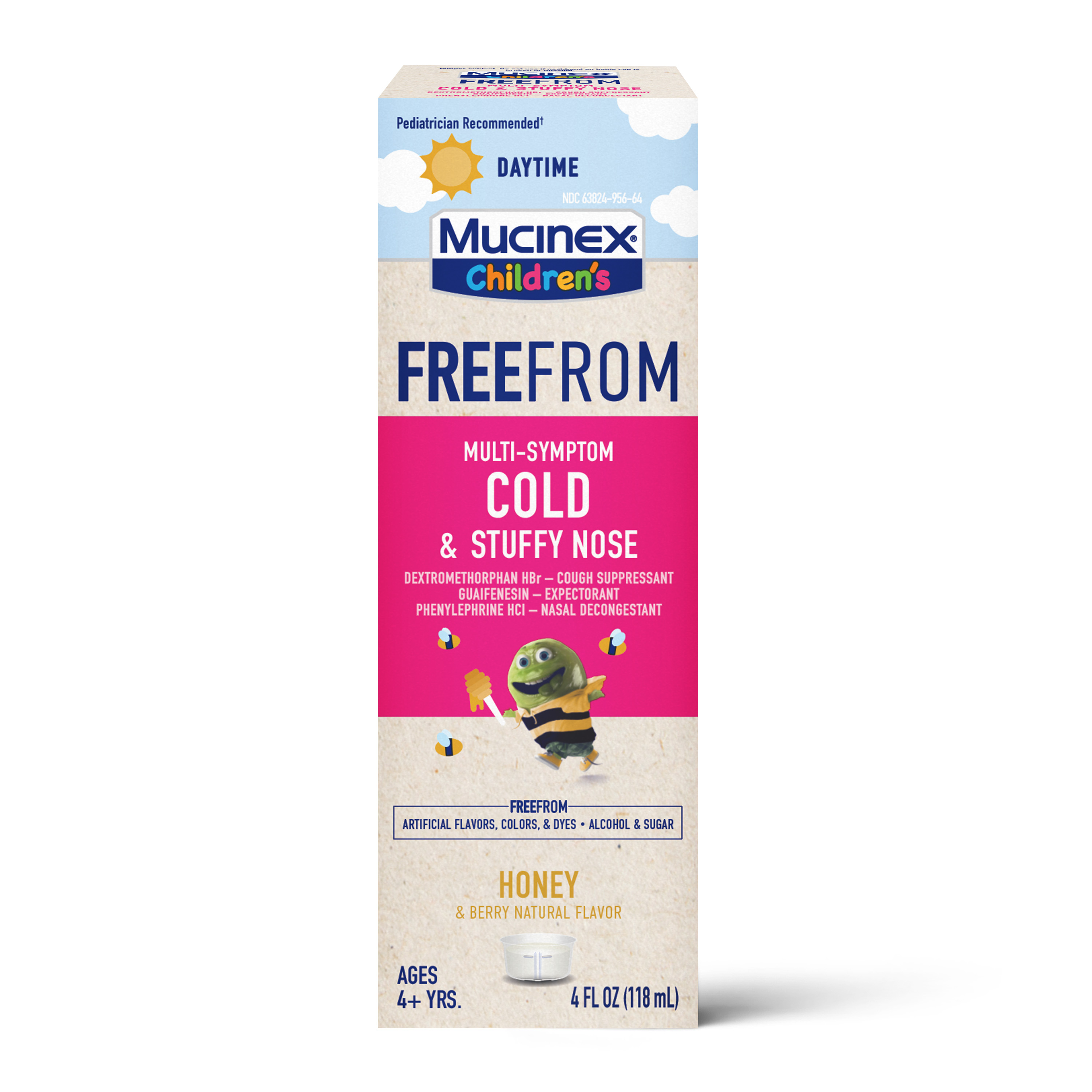 Order Mucinex Children's FreeFrom Multi-Symptom Cold & Stuffy Nose Liquid, Honey & Berry - 4 oz food online from Rite Aid store, SUFFOLK on bringmethat.com