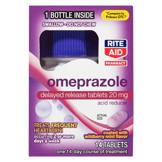 Order Rite Aid Omeprazole, Wildberry Mint, 20mg (14 ct) food online from Rite Aid store, Mount Vernon on bringmethat.com