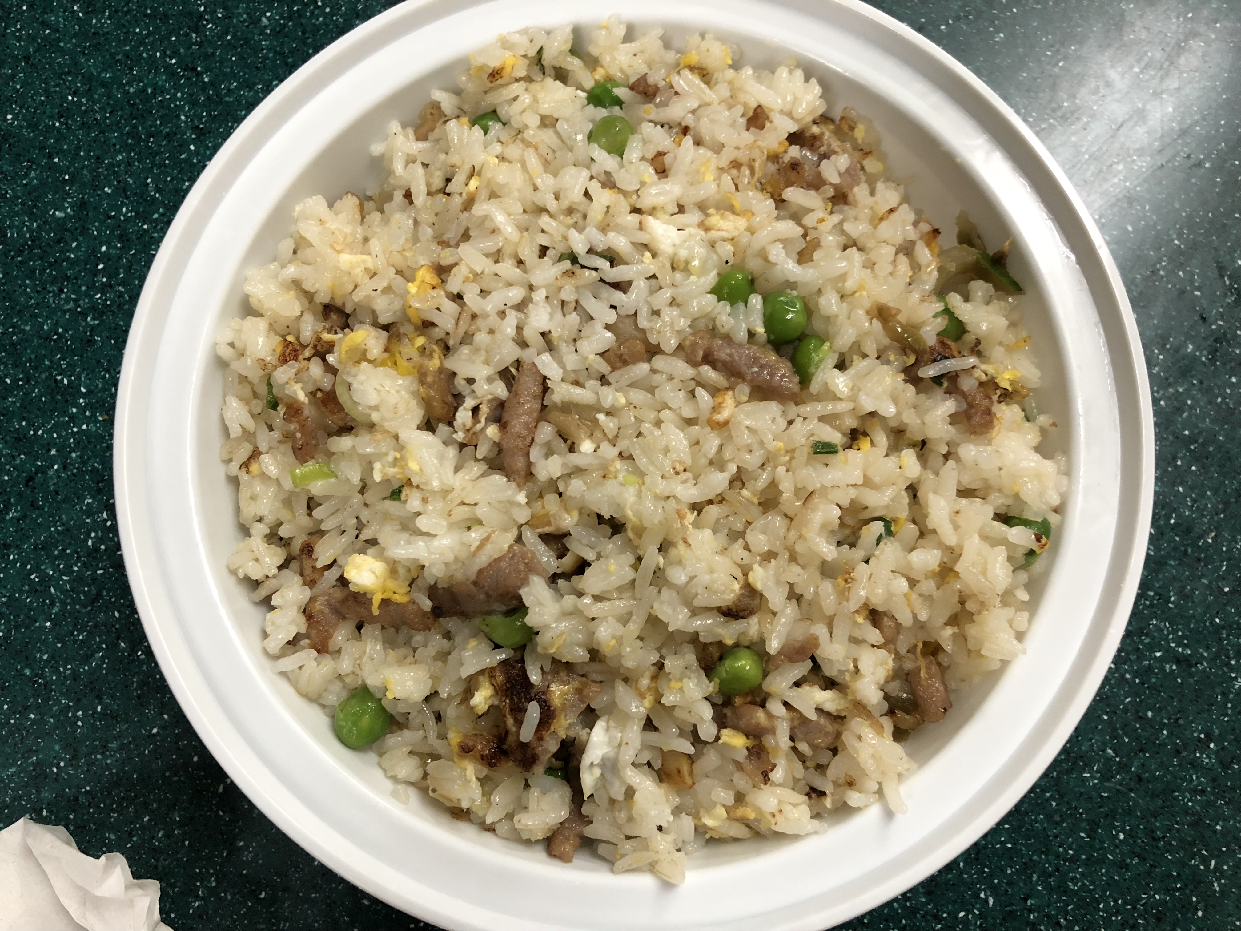 Order 13. Shredded Pork with Hot Vegetable Egg Fried Rice 榨成肉丝蛋炒饭 food online from May Wah Fast Food store, New York on bringmethat.com