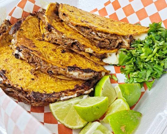 Order Cheesy Birria Tacos food online from Que Chilero store, Houston on bringmethat.com