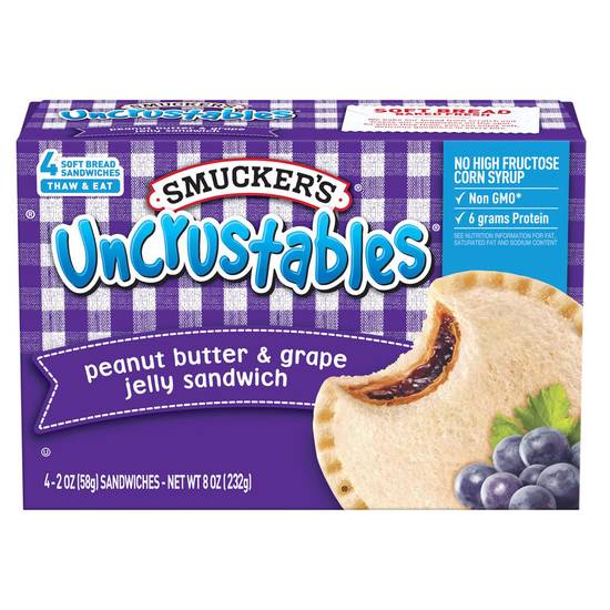 Order Smucker's Frozen Uncrustables PB & Grape Jelly Sandwich 4ct 8oz food online from Everyday Needs By Gopuff store, Littleton on bringmethat.com