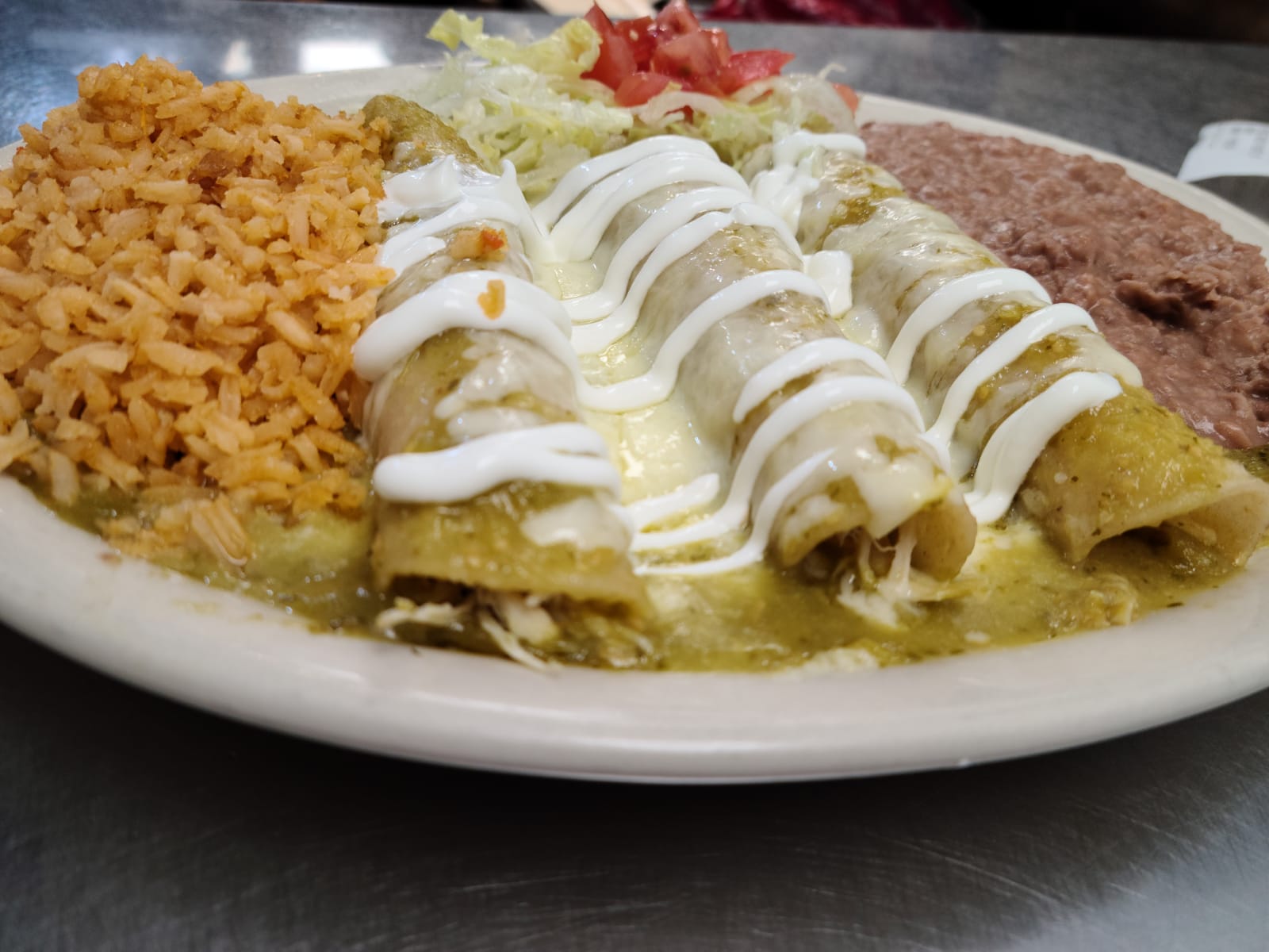 Order Enchiladas Verdes plate food online from Los Arcos Mexican Grill store, San Antonio on bringmethat.com