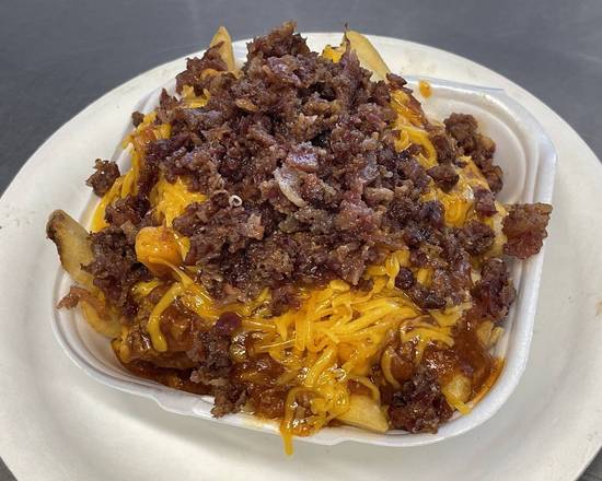Order Small Chili Cheese Fries w/ Bacon food online from Michael's Burgers store, Canoga Park on bringmethat.com