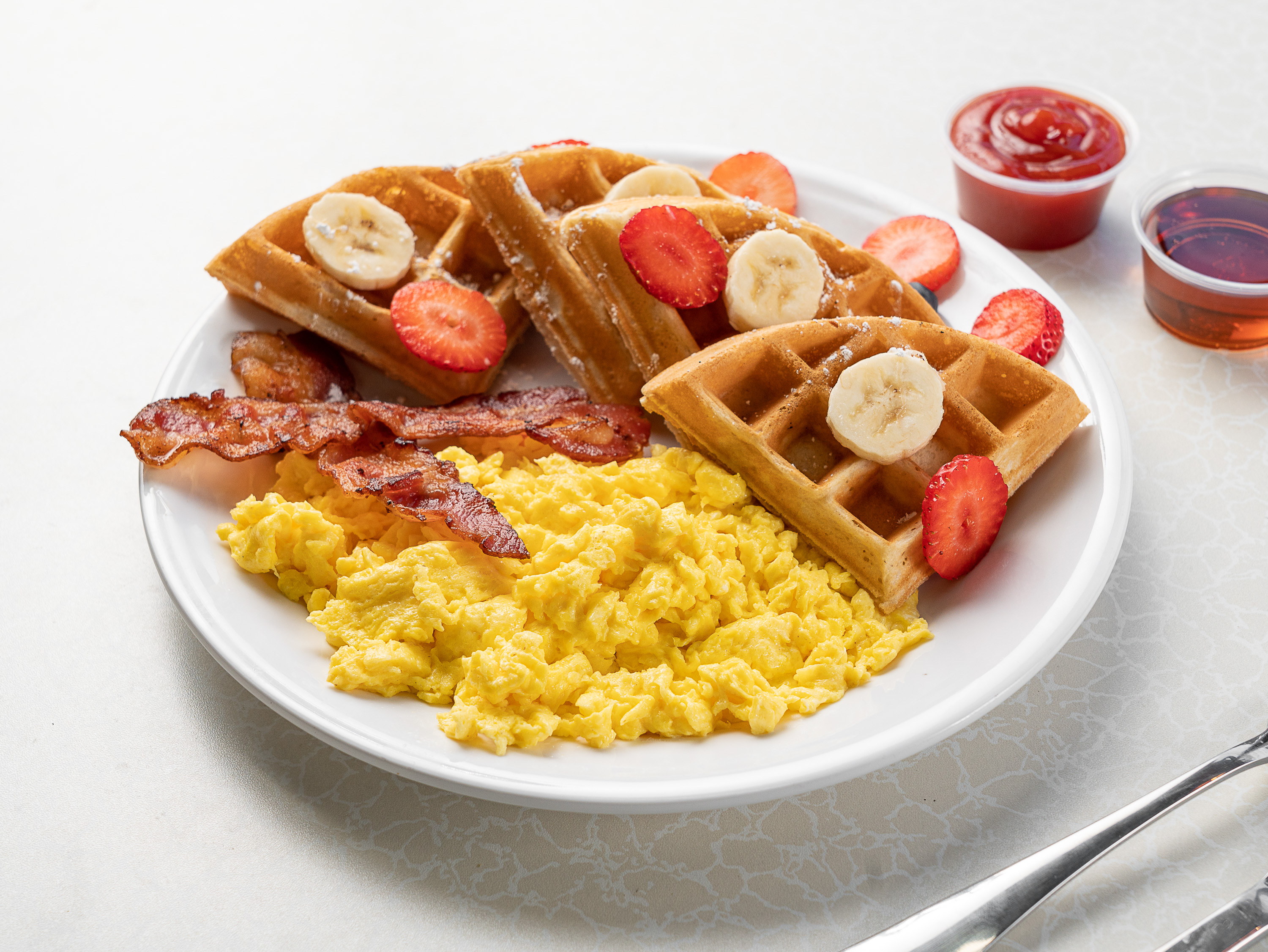 Order #6 Waffle, Eggs, and Breakfast Meat food online from 270 Deli NY store, Hempstead on bringmethat.com