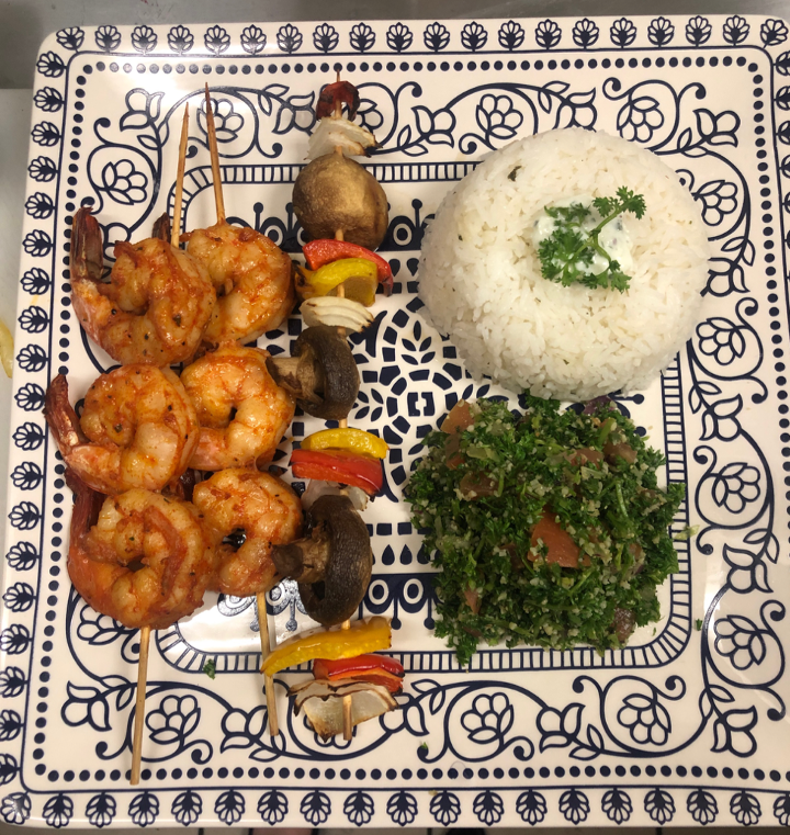 Order Shrimp Kabob Plate food online from Azuza Hookah Lounge store, Las Vegas on bringmethat.com