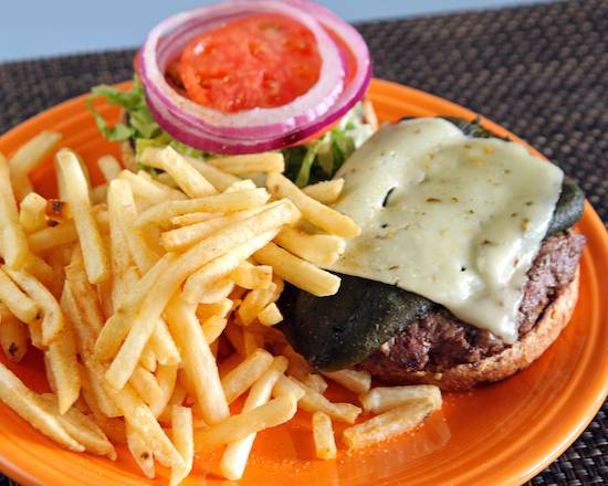 Order Green Chile Cheese Burger food online from Barnaby Cafe store, Houston on bringmethat.com