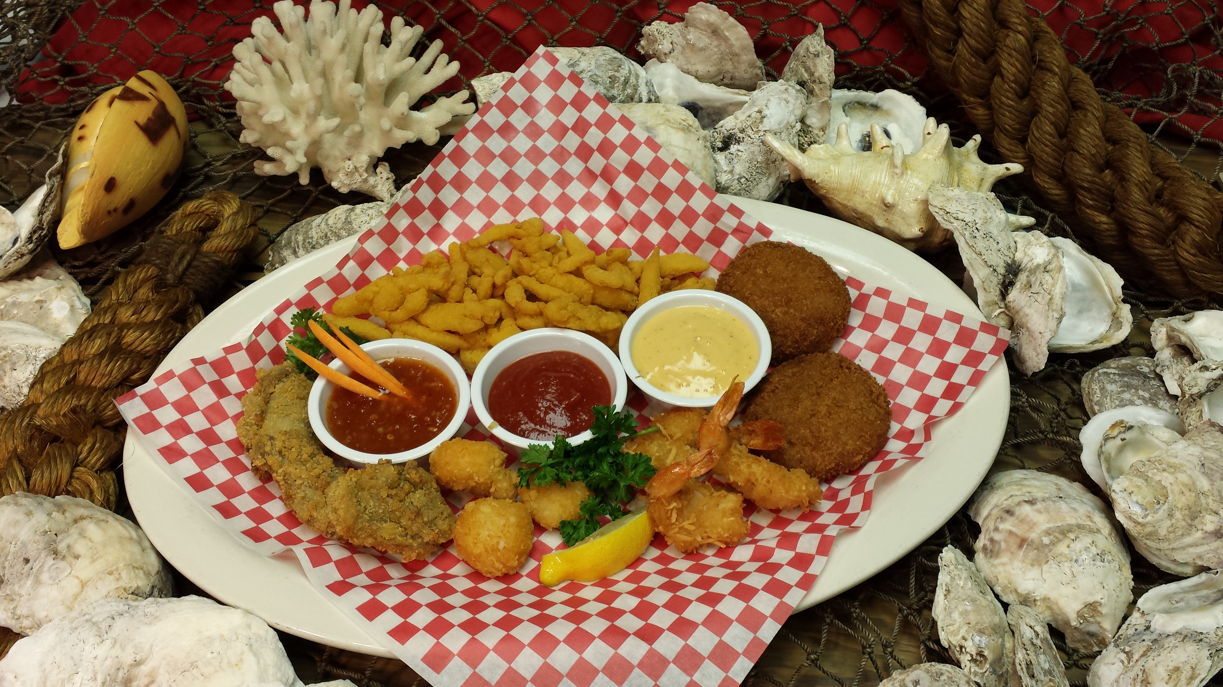 Order Seafood Sampler food online from Kingfish store, Jeffersonville on bringmethat.com
