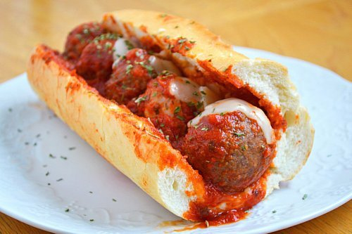 Order 10" Meatball Parmesan Sandwich food online from Ametis Pizza store, Clifton on bringmethat.com