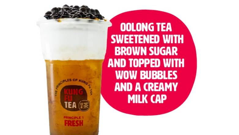 Order Oolong Tea Wow Milk Cap food online from Kung Fu Tea store, Media on bringmethat.com