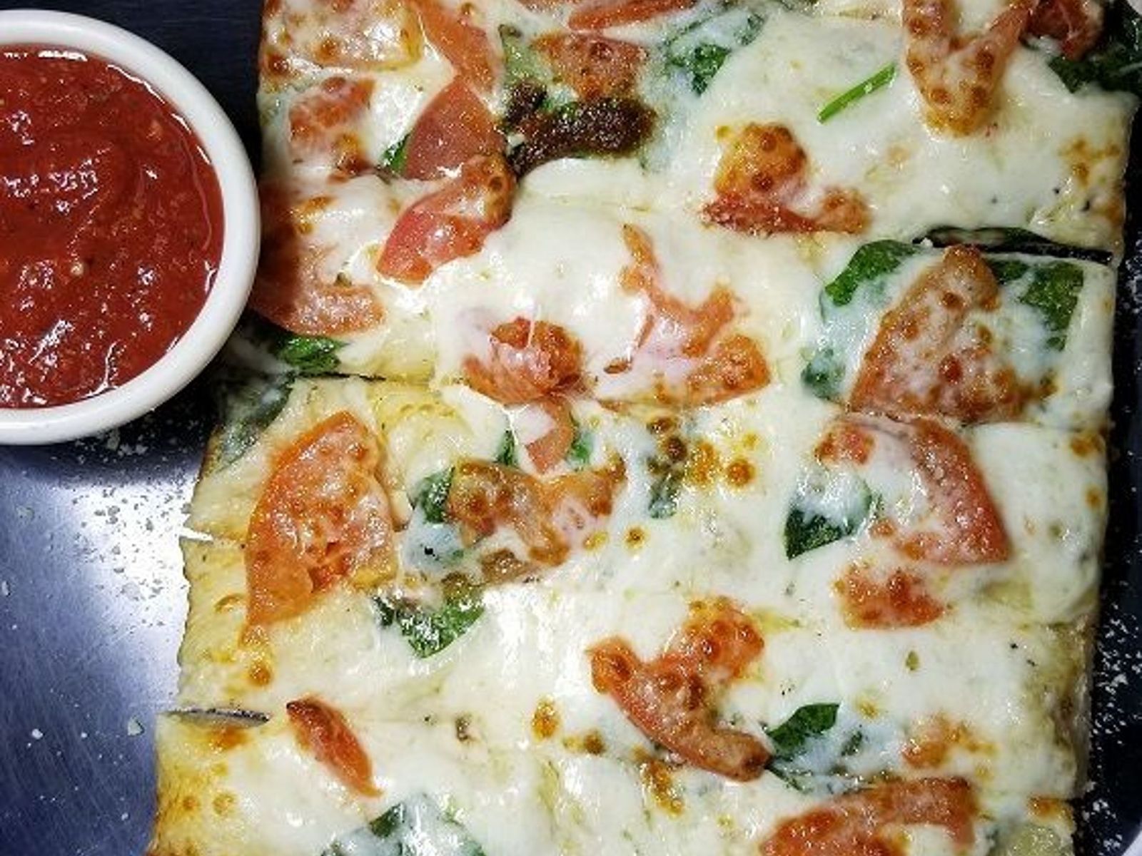 Order Spinach Tomato Cheese Bread food online from Clockwork Pizza store, Tempe on bringmethat.com