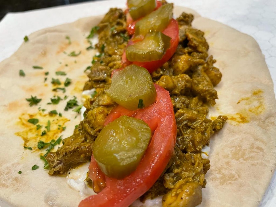 Order Curry Chicken Wrap food online from Manakeesh Cafe Bakery store, Philadelphia on bringmethat.com