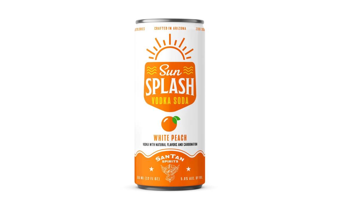 Order SunSplash White Peach Vodka Soda Single Can 1pk-12oz can cocktail (5% ABV) food online from Santan Brewing Co. store, Chandler on bringmethat.com