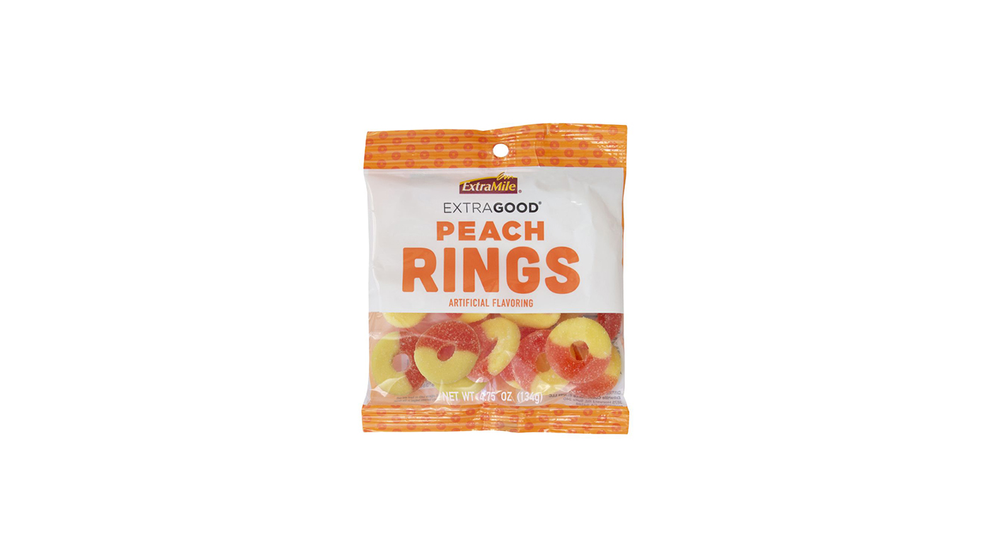 Order ExtraGood Peach Rings 4.75oz food online from Chevron Extramile store, Garden Grove on bringmethat.com