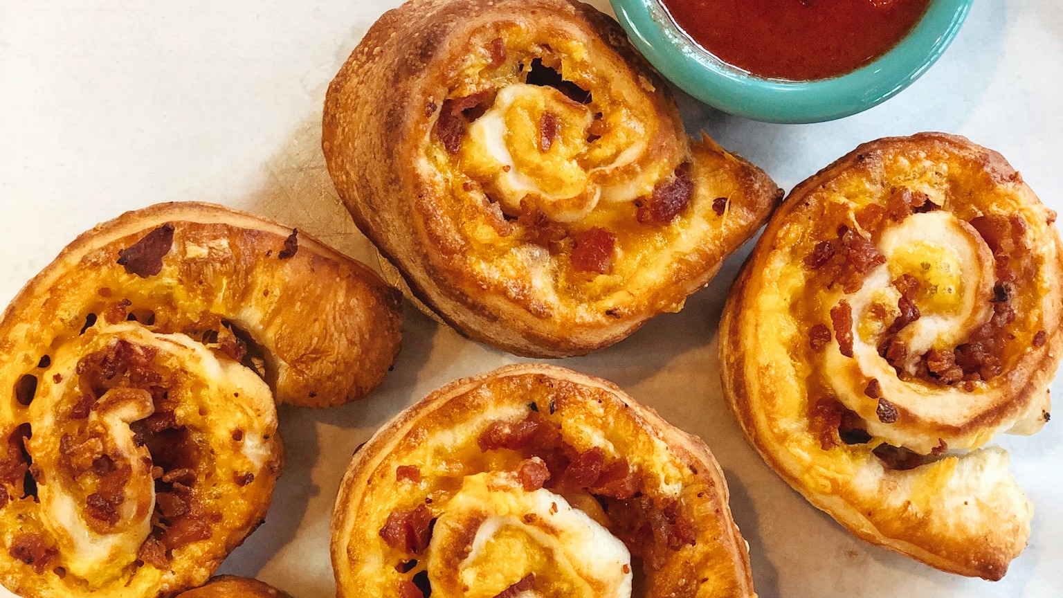 Order Bacon Cheddar Pinwheel food online from Angelico Pizzeria and Cafe store, Washington on bringmethat.com