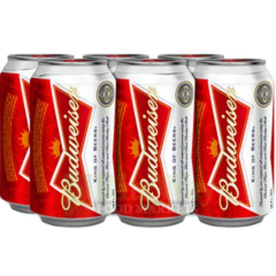Order Budweiser 12 oz. 6 pack cans food online from Round Up Liquor & Grocery store, Wildomar on bringmethat.com