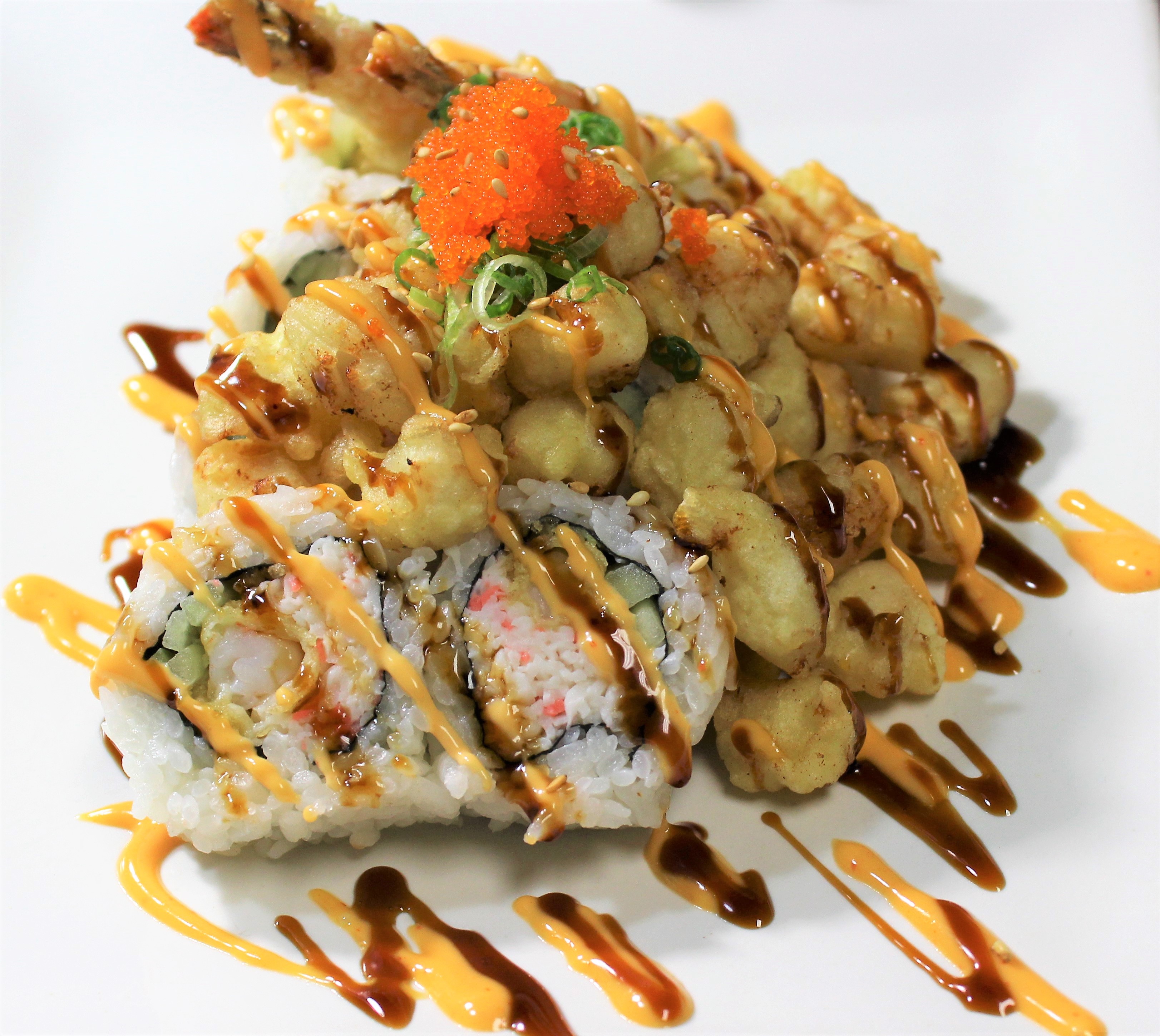 Order Popcorn Scallop Roll food online from Cafe De Thai & Sushi store, Oceanside on bringmethat.com