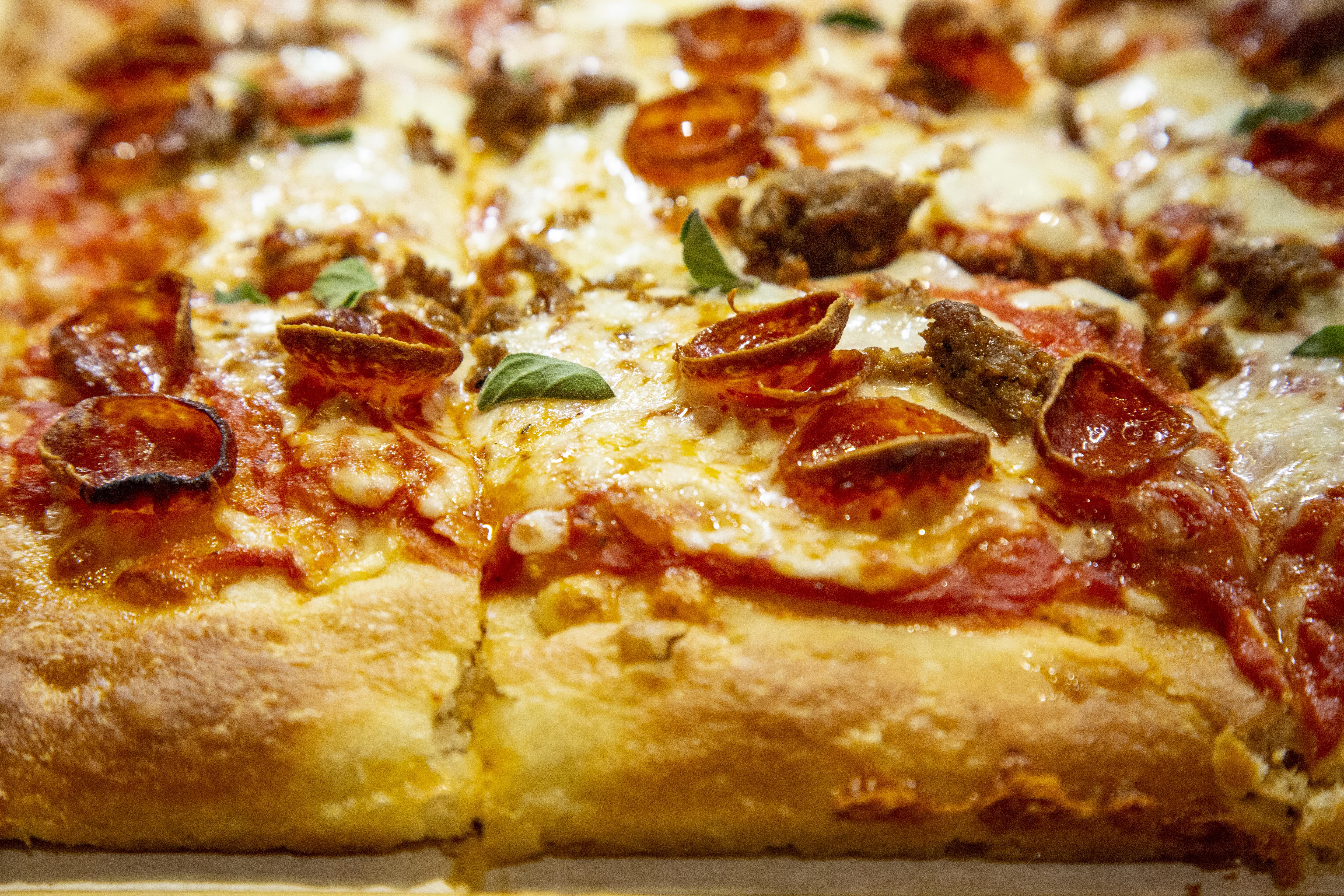 Order The Meaty Choice on Sicilian Style Crust Pizza food online from Big Choice Brewing, Brewery & Pizzeria store, Brighton on bringmethat.com