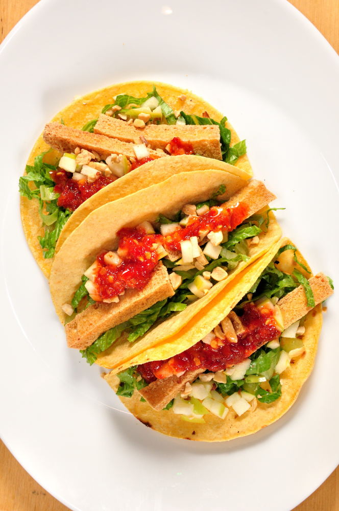 Order 3 Cosmic Tofu Tacos (contains nuts) food online from Rhythm 'n Wraps store, Boston on bringmethat.com