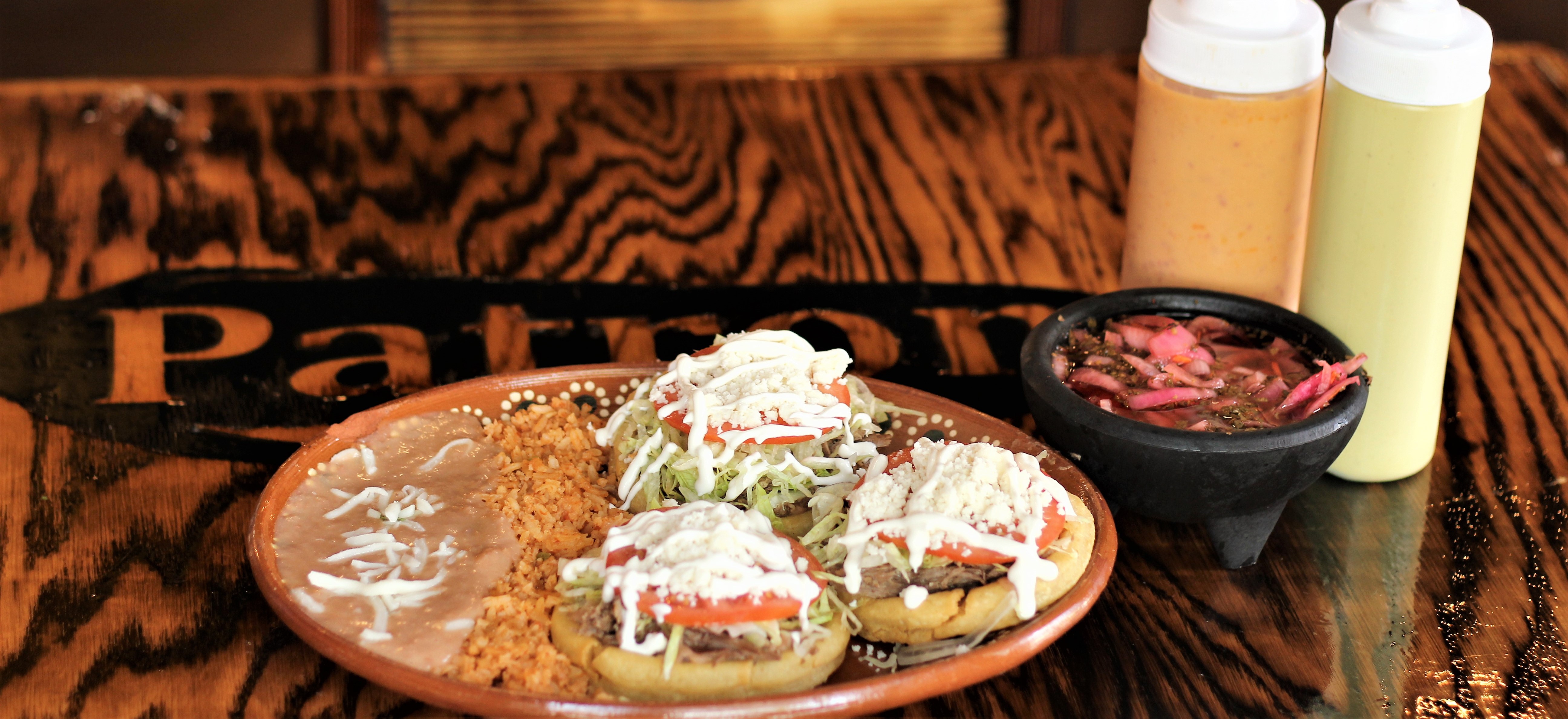 Order 3 Sopes plate food online from El Patron Tacos y Tortas store, Richardson on bringmethat.com
