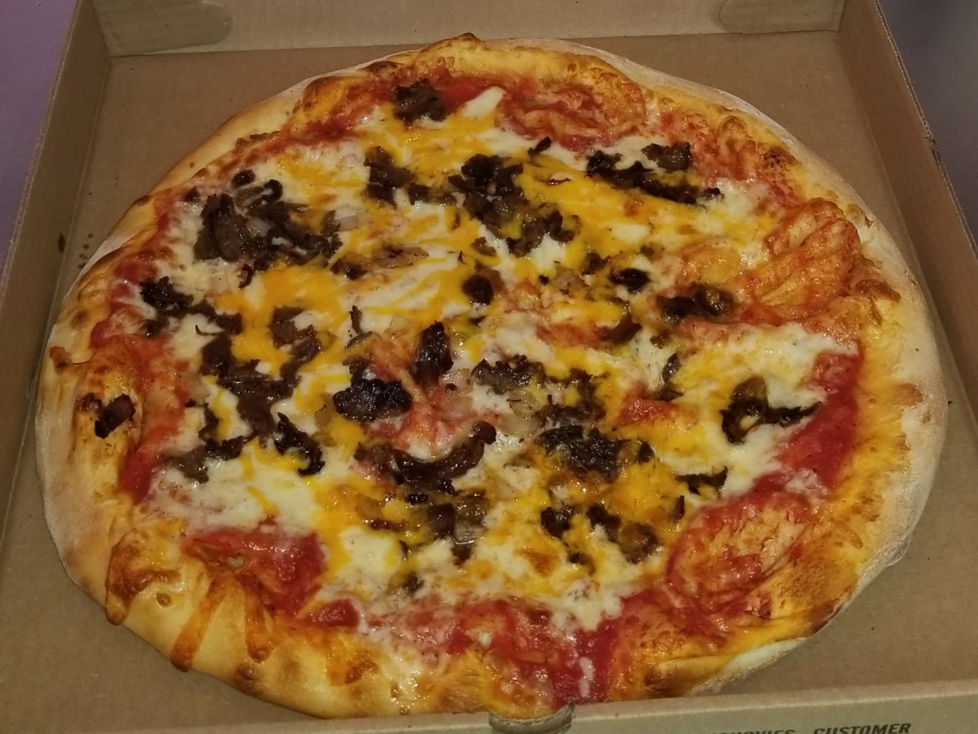 Order Steak and Cheddar Pizza food online from Albie's Pizza store, Virginia Beach on bringmethat.com