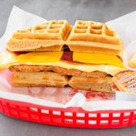 Order Chicken & Waffles Sandwich Breakfast - Breakfast food online from Chubbys Cheesesteaks store, Milwaukee on bringmethat.com