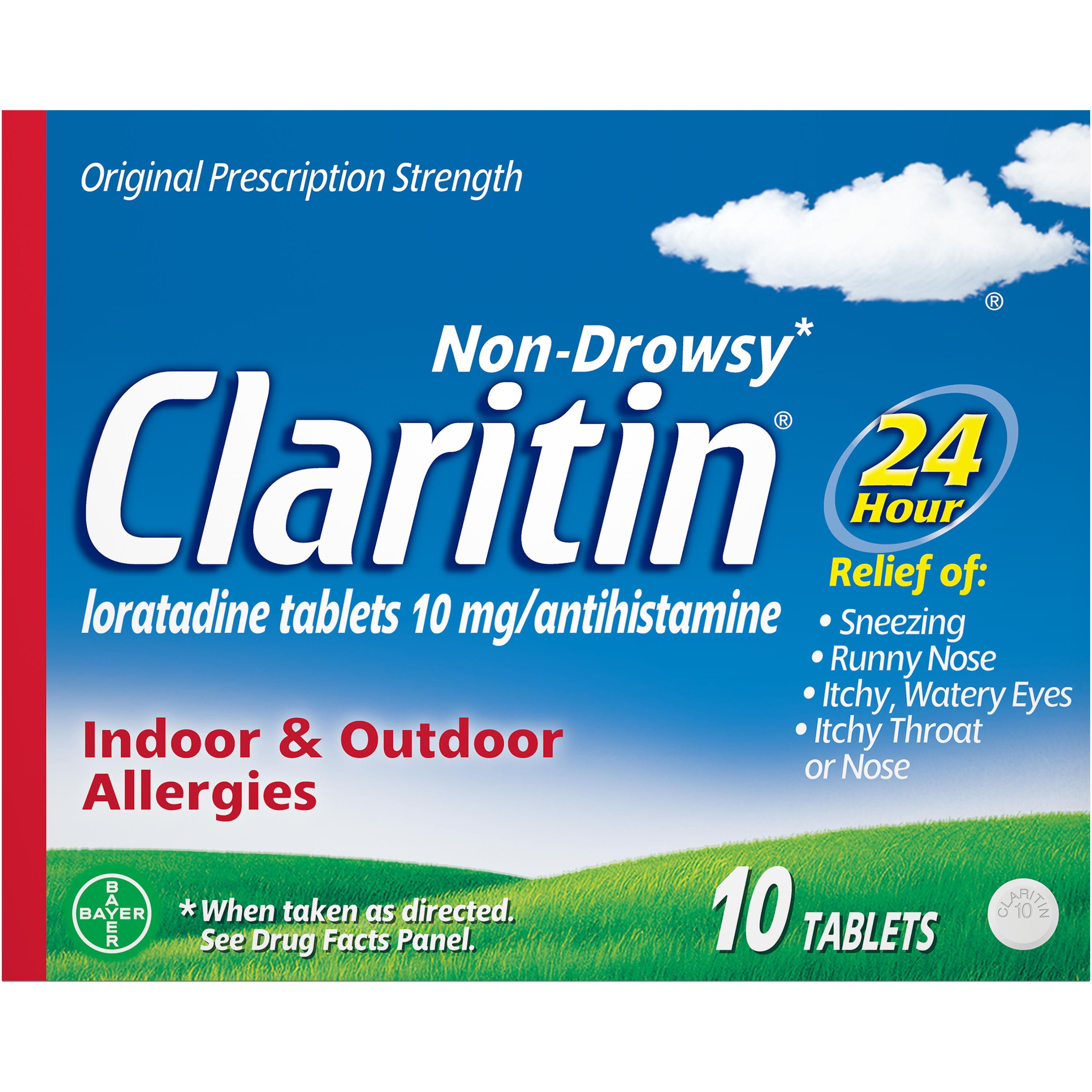 Order Claritin 24 Hr Non-Drowsy Allergy Relief Tablets, Prescription Strength, 10mg - 10 ct food online from Bartell store, Edmonds on bringmethat.com