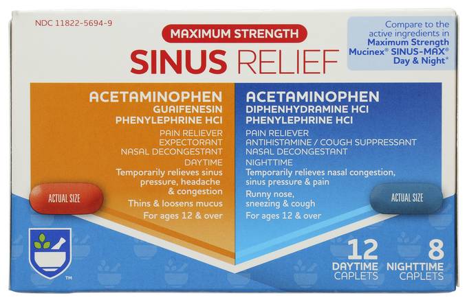Order Rite Aid Maximum Strength Daytime Nighttime Sinus Relief Caplets (20 ct) food online from Rite Aid store, Cortland on bringmethat.com