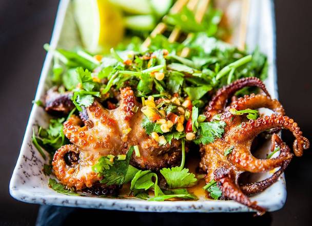 Order Grilled Octopus Skewers food online from Le Bleu store, Austin on bringmethat.com