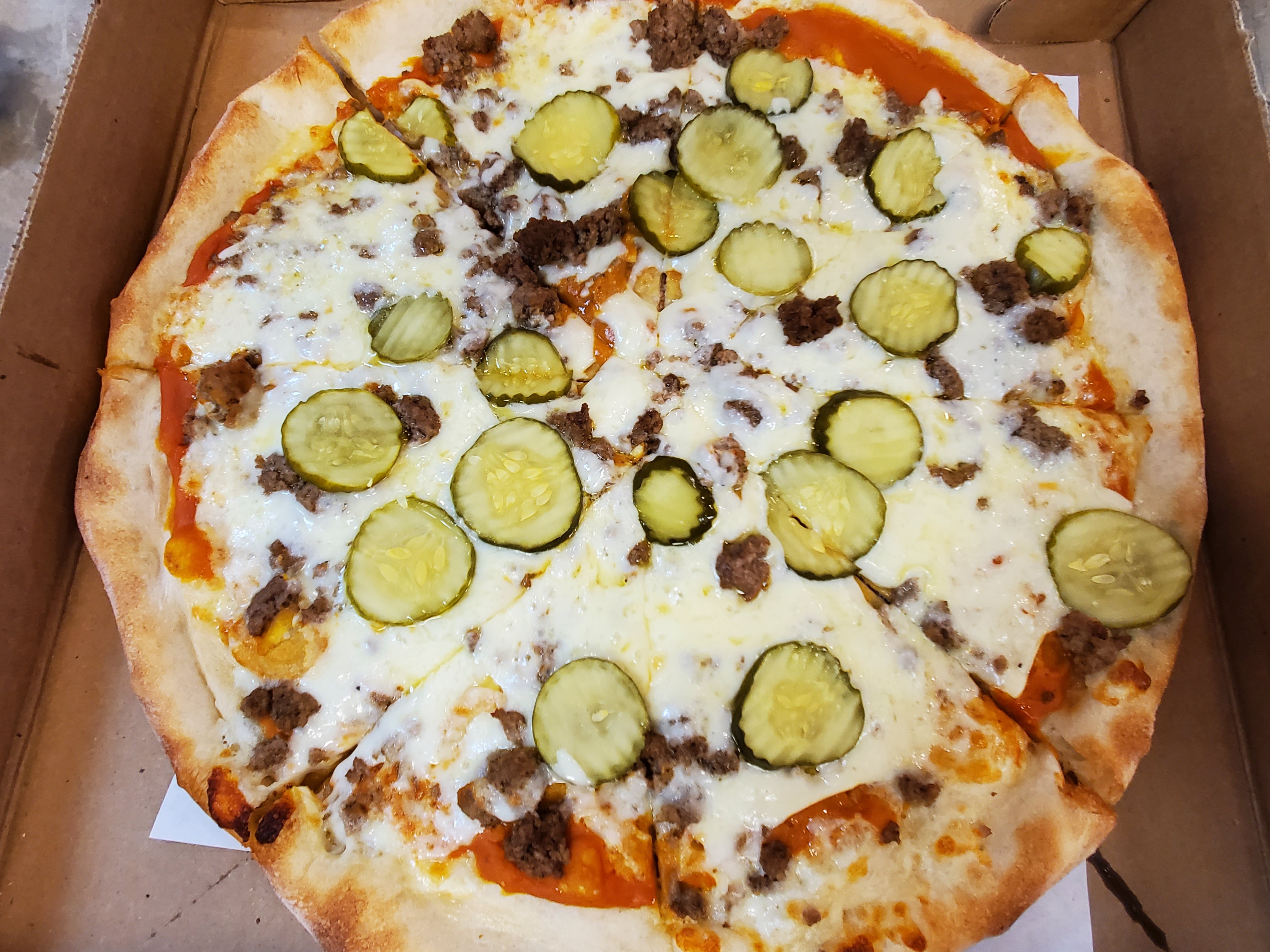 Order Burger Pizza - Small 12" food online from Alfredo Pizza store, Carlisle on bringmethat.com
