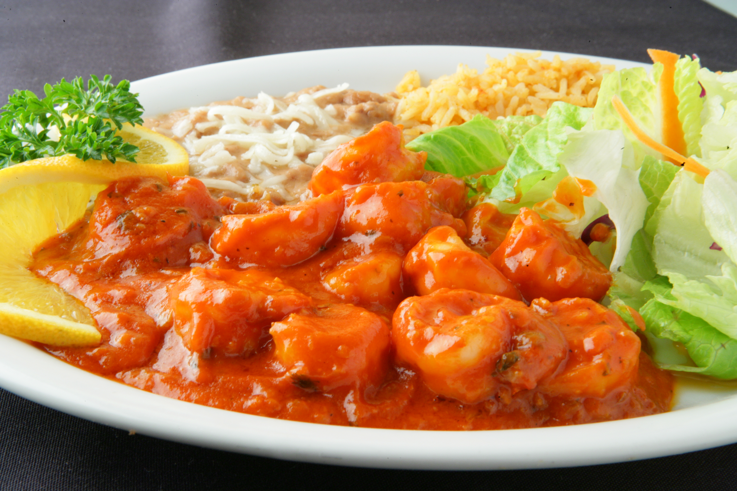 Order #94. Shrimp Deviled Style Combo food online from Chapala Mexican Restaurant store, Brentwood on bringmethat.com